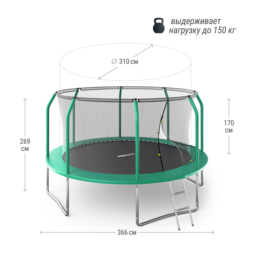 Батут Unix Line SUPREME BASIC 12 ft (green) TRUSUB12G 1000_1000
