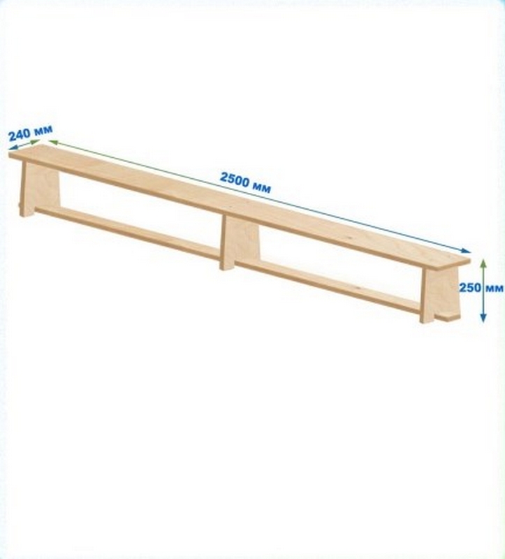 Скамейка гимнастическая 2500мм ЭКО (фанерная) ножки фанера Dinamika 723_800