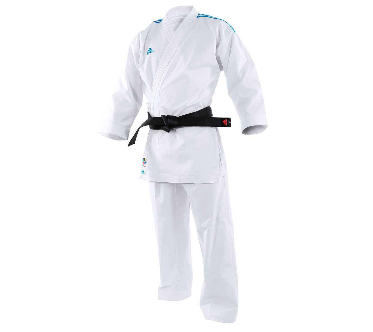 Кимоно для карате Adidas K192SK AdiLight Primegreen WKF белое с синими полосками 1300_1158